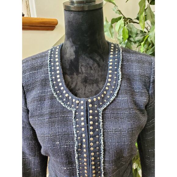 Ann Taylor Loft Women's Blue Cotton Long Sleeve Casual Crome Studded Blazer 4 - Picture 2 of 12